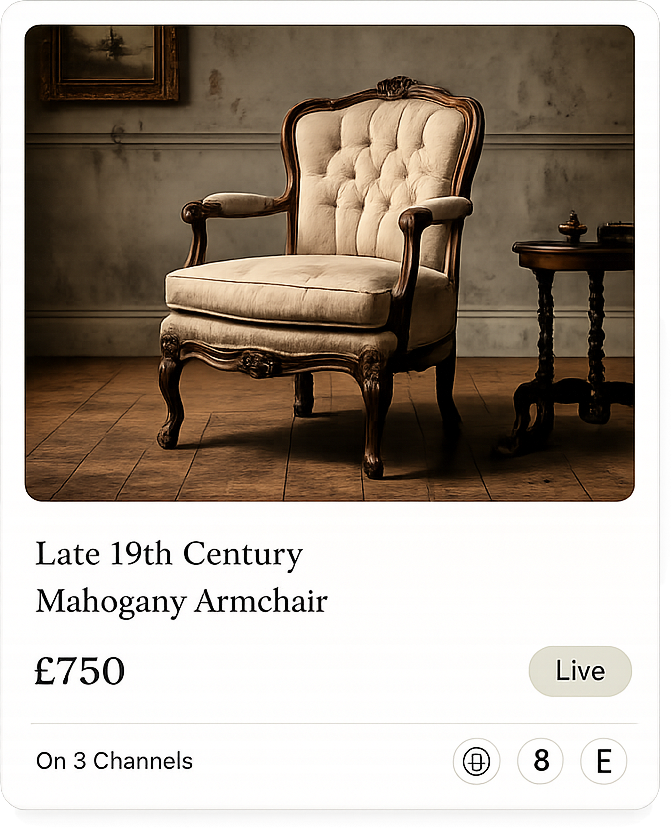 Live catalogue listing for a late 19th century mahogany armchair